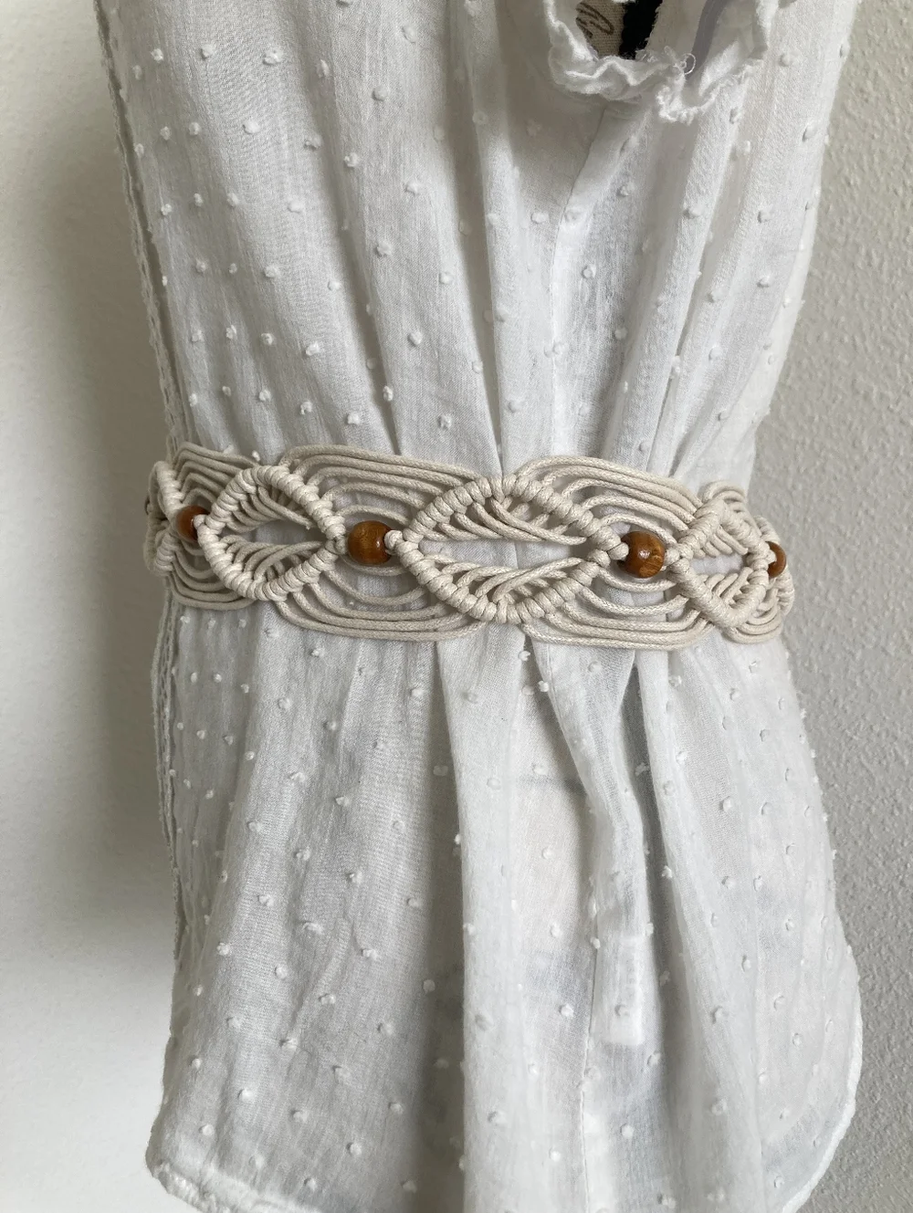 Boho Woven Macrame Rope Tie Beaded Waist Belt Tassel Tan Braided Beach Summer